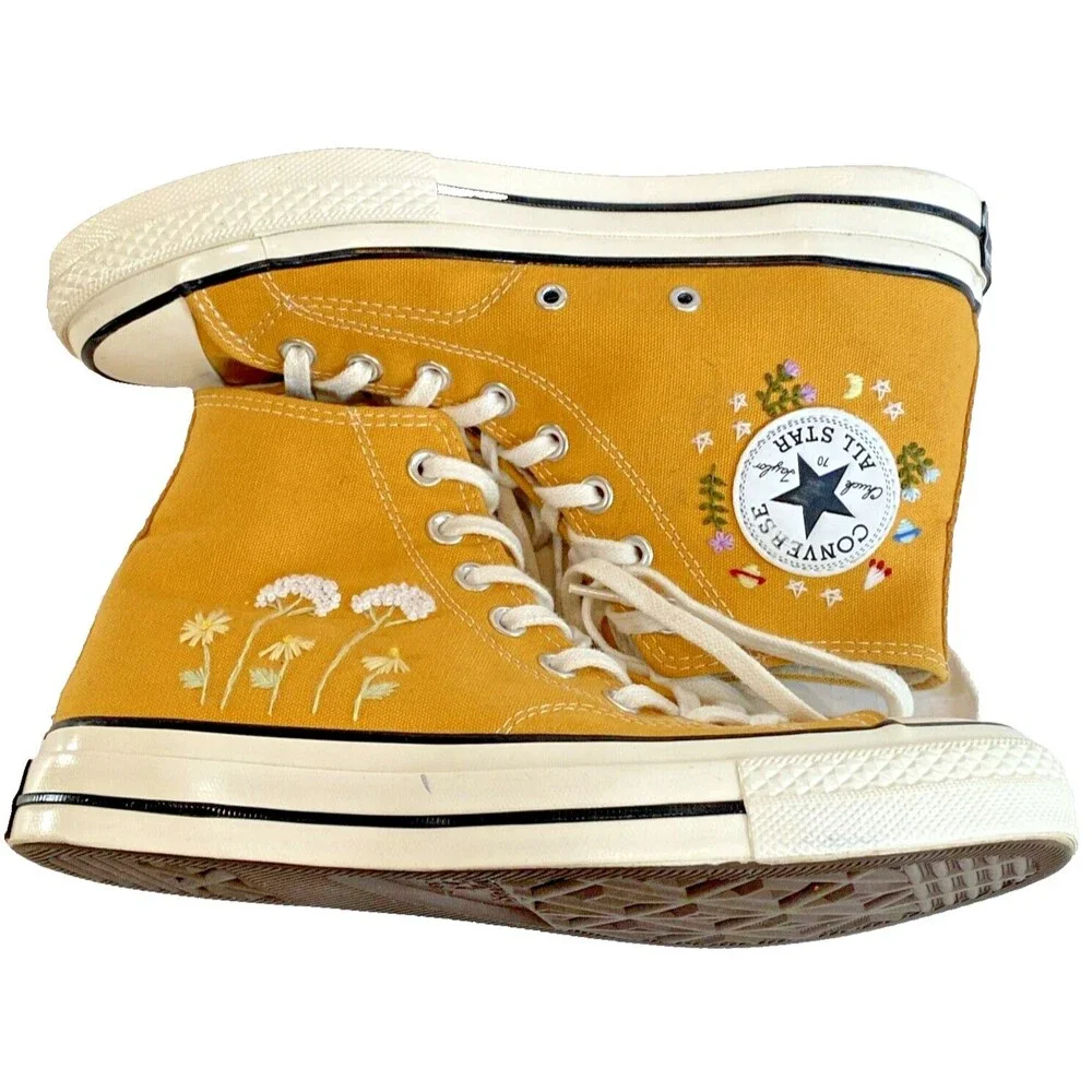 Converse Unisex Chuck Taylor All Star Hi Yellow Floral Embroidery Shoes Sneakers